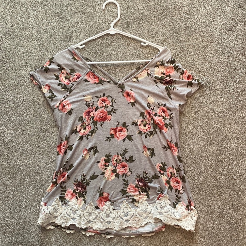 Floral lace bottom shirt